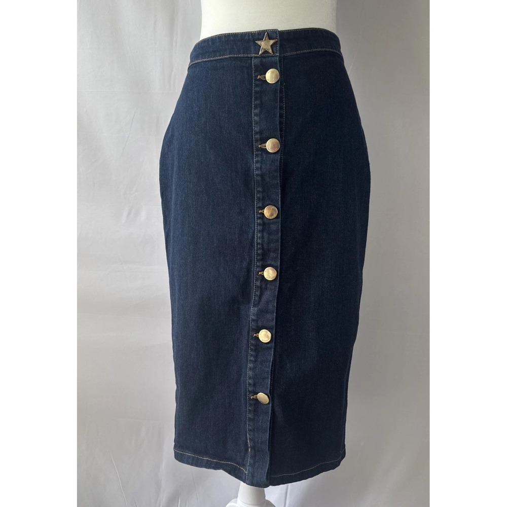 Moschino Boutique Denim Skirt Women's Sz 40 US 4 Italy Midi Star VTG Y2K AEFFE